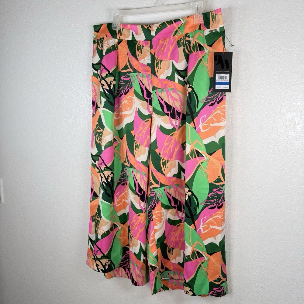 NEW Nine West Floral Culottes Pants Size XL Wide Leg Pull On Trouser Tropical - Picture 3 of 16